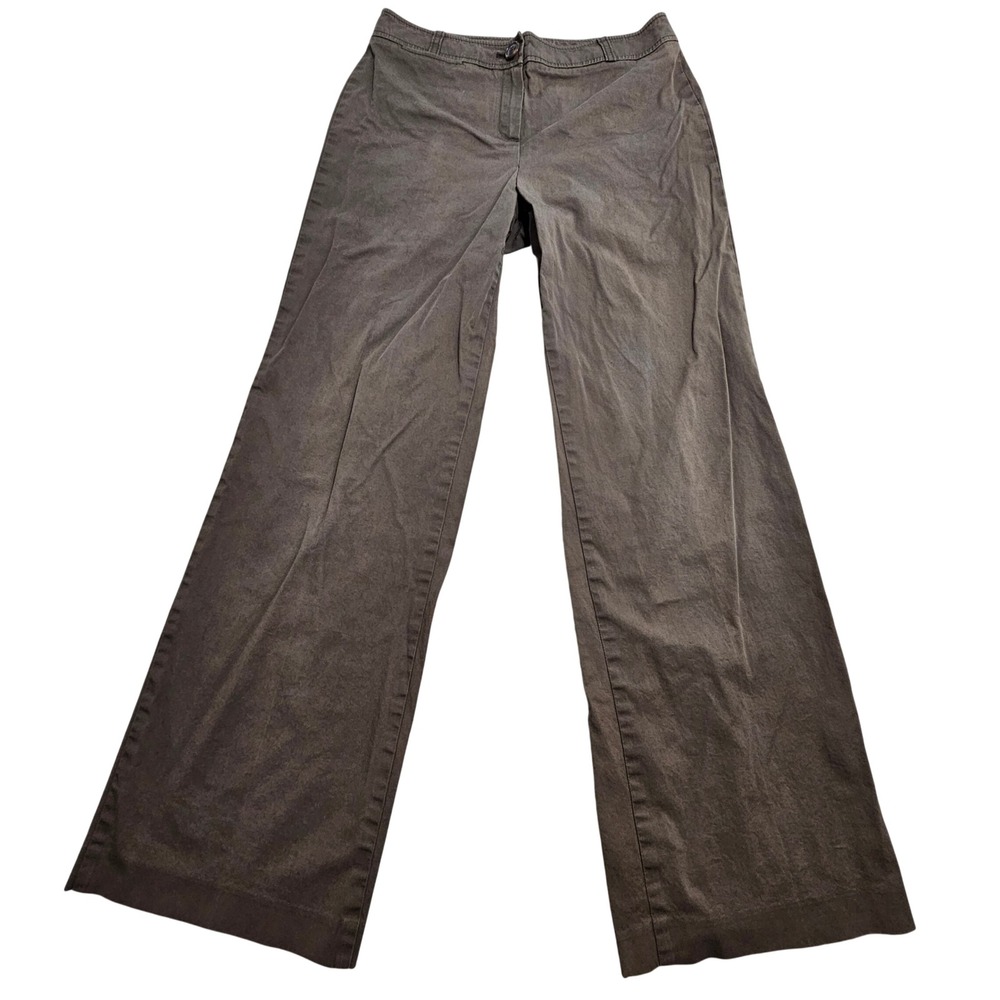 Talbots Wide Leg Pants Womens 8 Brown Stretch Cotton Twill Trousers
